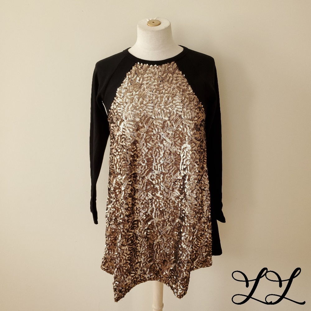 Some Days Lovin Dress Black Gold Sequins Stretch A
